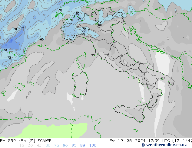 850 hPa Nispi Nem ECMWF Çar 19.06.2024 12 UTC