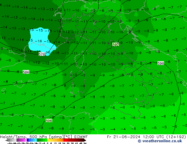 Height/Temp. 500 hPa ECMWF Sex 21.06.2024 12 UTC