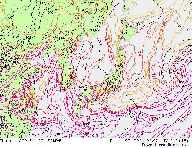 Theta-e 850hPa ECMWF Fr 14.06.2024 06 UTC