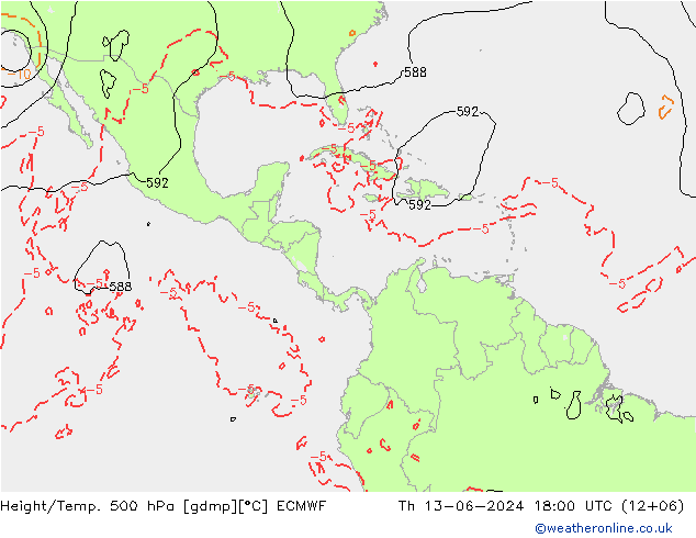 Z500/Rain (+SLP)/Z850 ECMWF Čt 13.06.2024 18 UTC