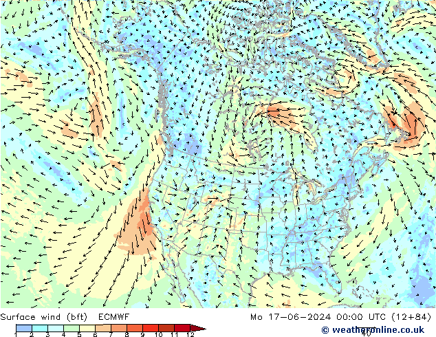 Bodenwind (bft) ECMWF Mo 17.06.2024 00 UTC