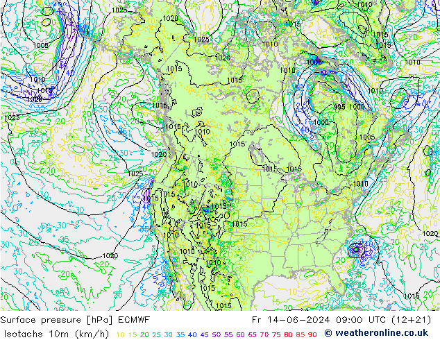 Eşrüzgar Hızları (km/sa) ECMWF Cu 14.06.2024 09 UTC