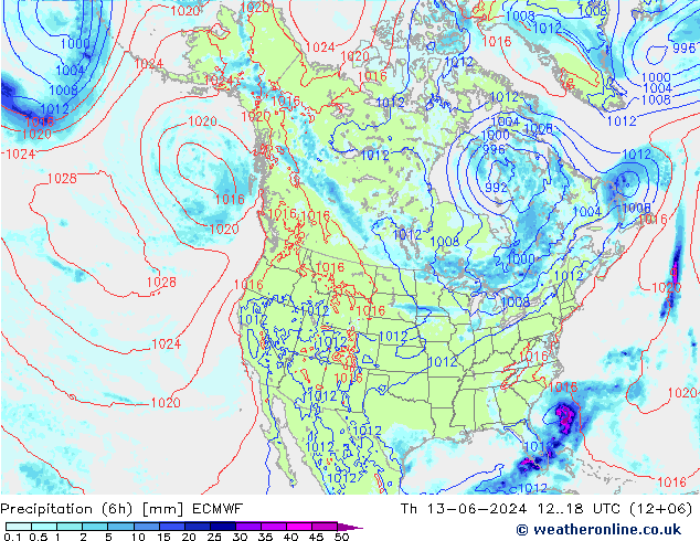 Z500/Rain (+SLP)/Z850 ECMWF чт 13.06.2024 18 UTC