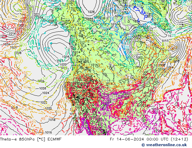 Theta-e 850hPa ECMWF  14.06.2024 00 UTC