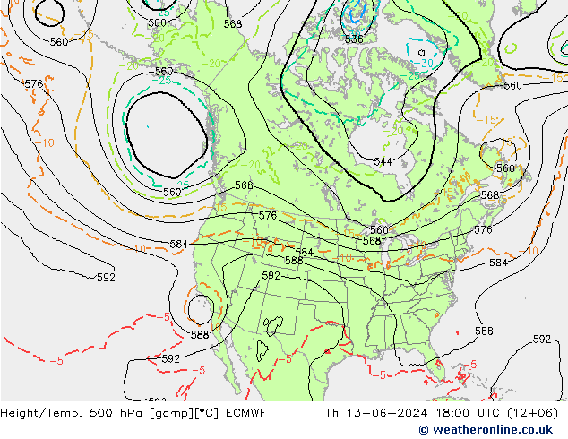 Z500/Rain (+SLP)/Z850 ECMWF Th 13.06.2024 18 UTC