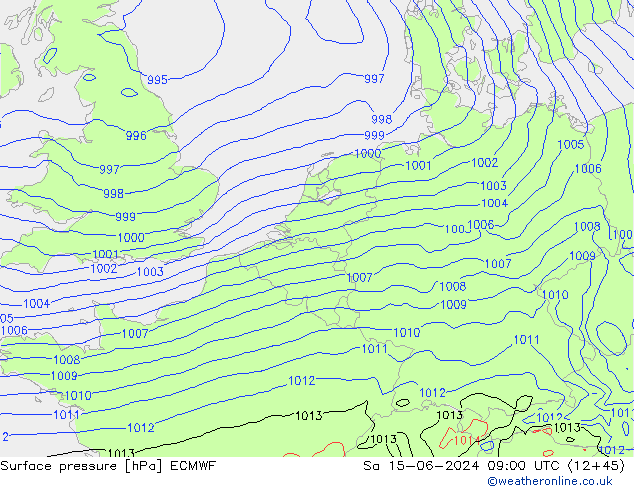 pressão do solo ECMWF Sáb 15.06.2024 09 UTC