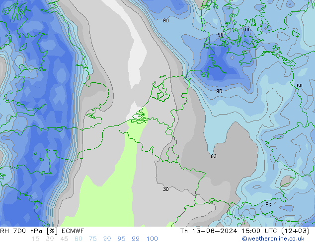 RH 700 hPa ECMWF Th 13.06.2024 15 UTC