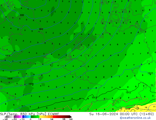 SLP/Temp. 850 hPa ECMWF Su 16.06.2024 00 UTC