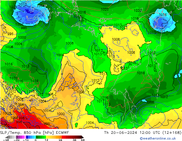 SLP/Temp. 850 hPa ECMWF Do 20.06.2024 12 UTC