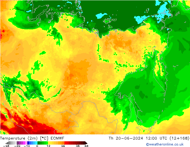 Temperature (2m) ECMWF Th 20.06.2024 12 UTC