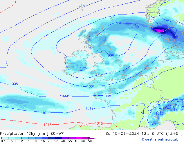 Z500/Rain (+SLP)/Z850 ECMWF Sáb 15.06.2024 18 UTC