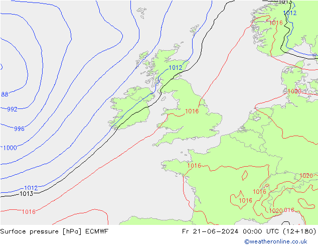 Presión superficial ECMWF vie 21.06.2024 00 UTC