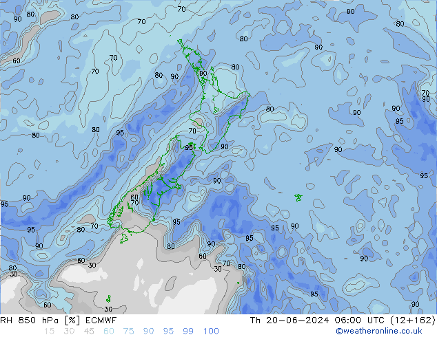 Humidité rel. 850 hPa ECMWF jeu 20.06.2024 06 UTC