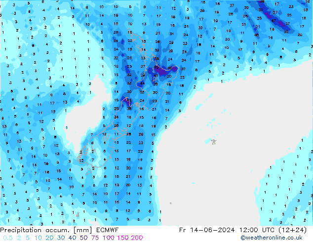 Totale neerslag ECMWF vr 14.06.2024 12 UTC