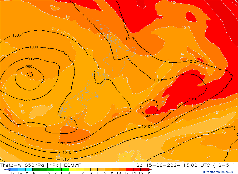 Theta-W 850гПа ECMWF сб 15.06.2024 15 UTC