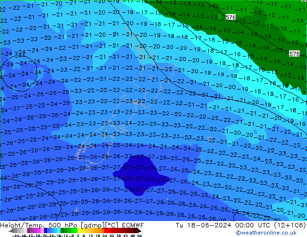 Z500/Rain (+SLP)/Z850 ECMWF Tu 18.06.2024 00 UTC