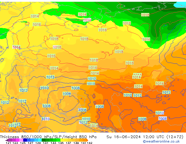 850-1000 hPa Kalınlığı ECMWF Paz 16.06.2024 12 UTC