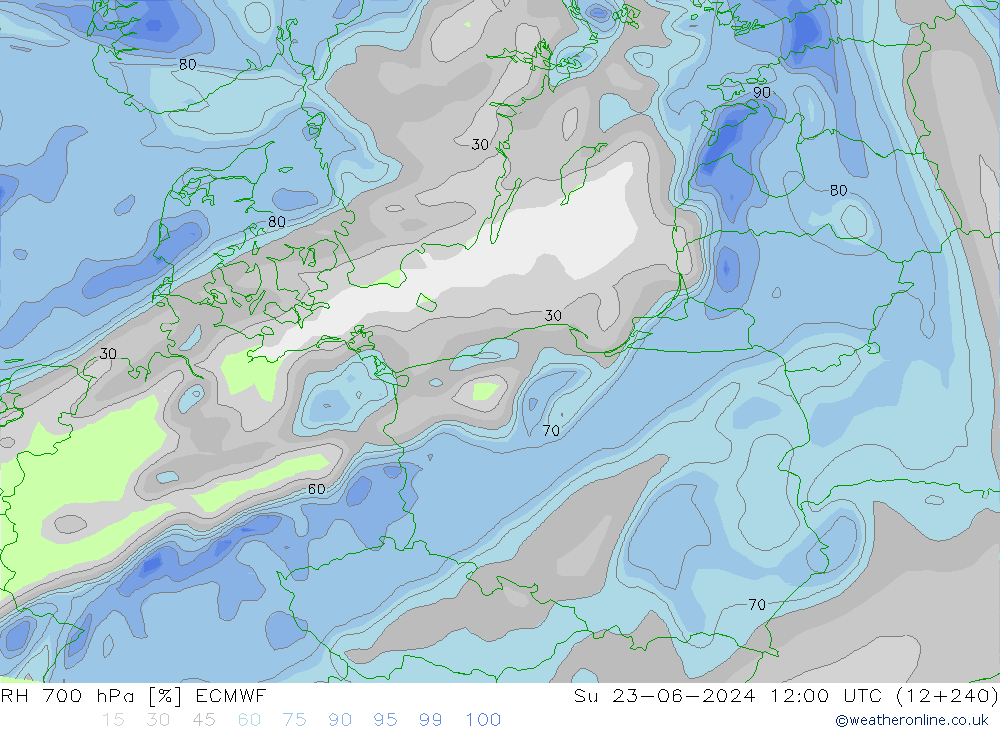 RH 700 hPa ECMWF Ne 23.06.2024 12 UTC