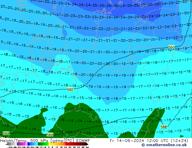 Z500/Yağmur (+YB)/Z850 ECMWF Cu 14.06.2024 12 UTC