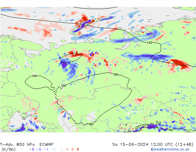 T-Adv. 850 hPa ECMWF so. 15.06.2024 12 UTC