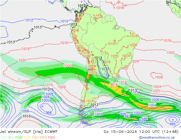 Straalstroom/SLP ECMWF za 15.06.2024 12 UTC