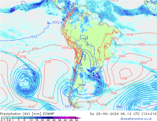 Z500/Rain (+SLP)/Z850 ECMWF  22.06.2024 12 UTC