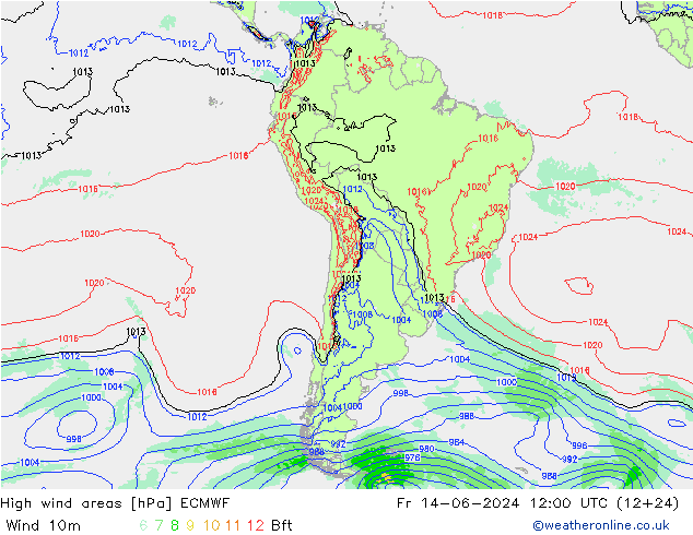 High wind areas ECMWF Sex 14.06.2024 12 UTC