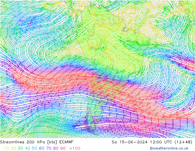 Streamlines 200 hPa ECMWF Sa 15.06.2024 12 UTC