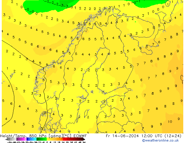 Z500/Rain (+SLP)/Z850 ECMWF Fr 14.06.2024 12 UTC