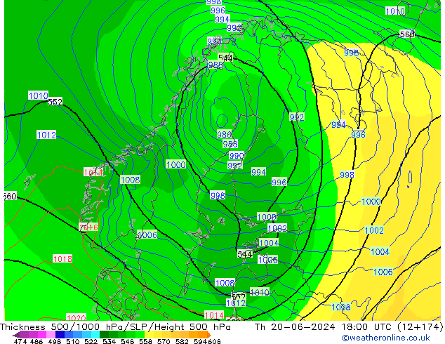 500-1000 hPa Kalınlığı ECMWF Per 20.06.2024 18 UTC