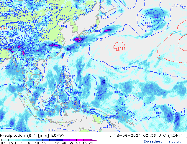 Z500/Rain (+SLP)/Z850 ECMWF wto. 18.06.2024 06 UTC