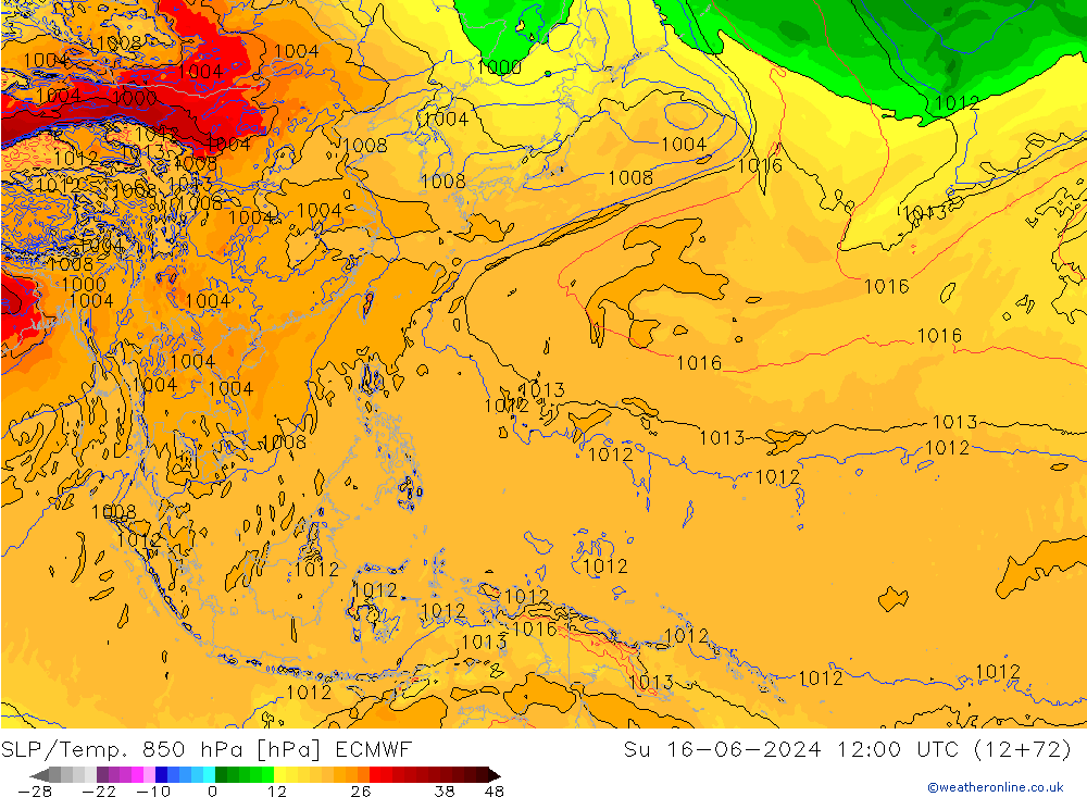 SLP/Temp. 850 hPa ECMWF So 16.06.2024 12 UTC