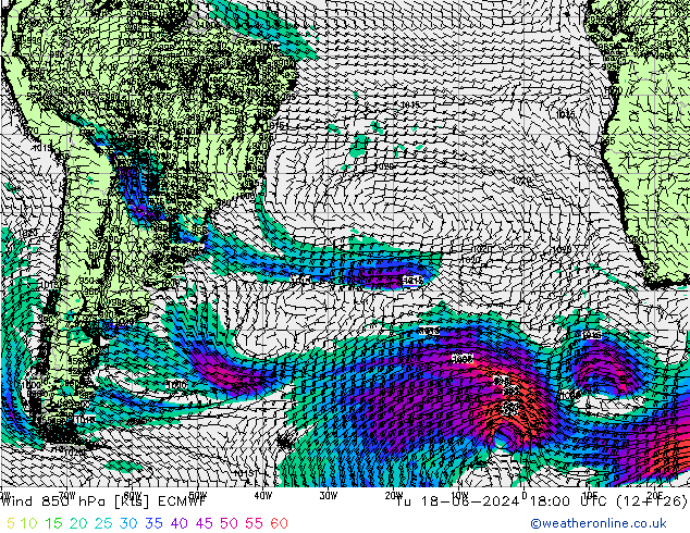 Wind 850 hPa ECMWF Tu 18.06.2024 18 UTC