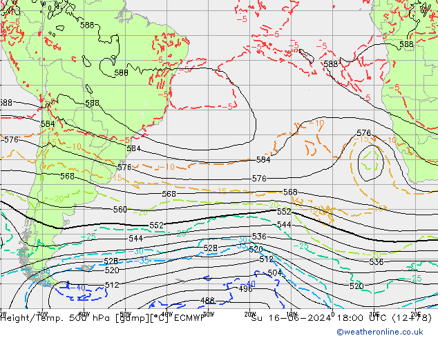 Z500/Yağmur (+YB)/Z850 ECMWF Paz 16.06.2024 18 UTC