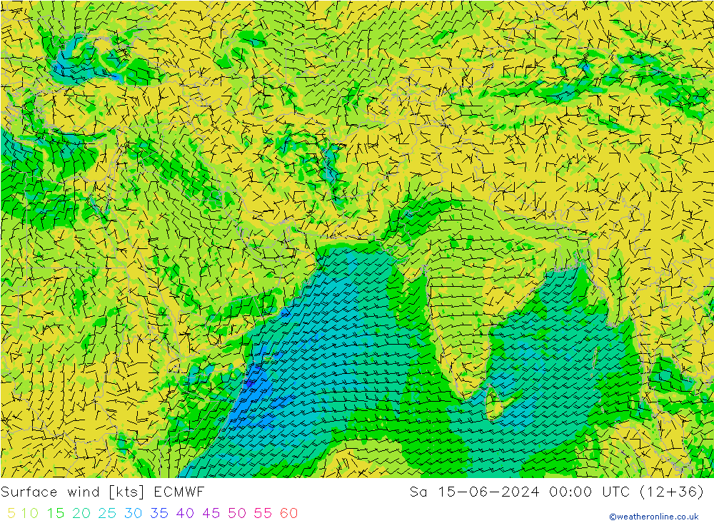 Prec 6h/Wind 10m/950 ECMWF sab 15.06.2024 00 UTC