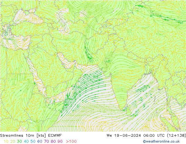 Linea di flusso 10m ECMWF mer 19.06.2024 06 UTC