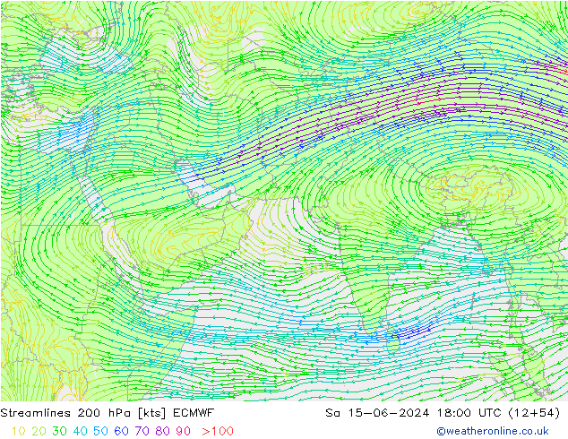 Ligne de courant 200 hPa ECMWF sam 15.06.2024 18 UTC