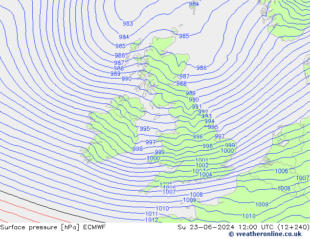 Pressione al suolo ECMWF dom 23.06.2024 12 UTC