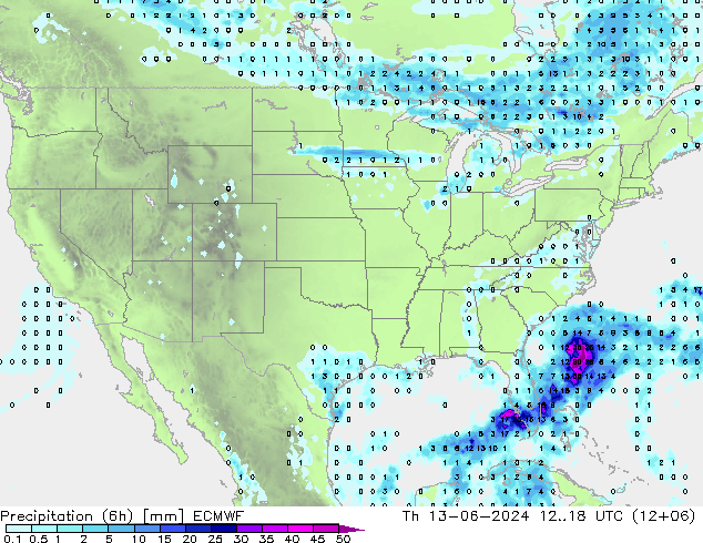 Z500/Rain (+SLP)/Z850 ECMWF чт 13.06.2024 18 UTC