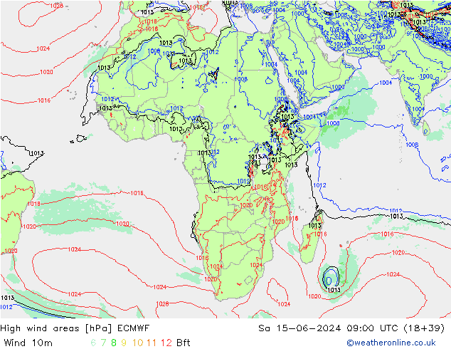 High wind areas ECMWF сб 15.06.2024 09 UTC