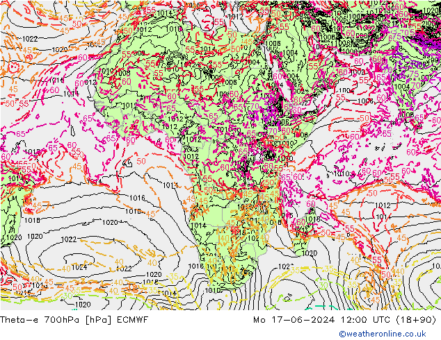 Theta-e 700hPa ECMWF  17.06.2024 12 UTC