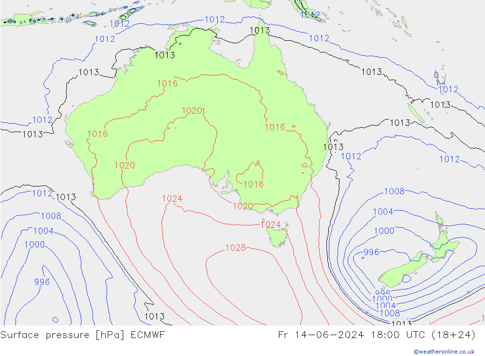 Surface pressure ECMWF Fr 14.06.2024 18 UTC