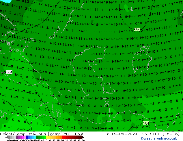 Z500/Rain (+SLP)/Z850 ECMWF ven 14.06.2024 12 UTC