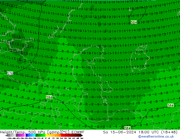 Z500/Regen(+SLP)/Z850 ECMWF za 15.06.2024 18 UTC