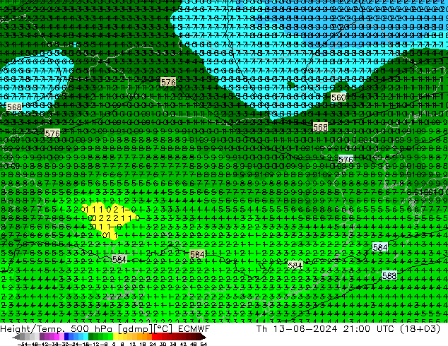 Hoogte/Temp. 500 hPa ECMWF do 13.06.2024 21 UTC