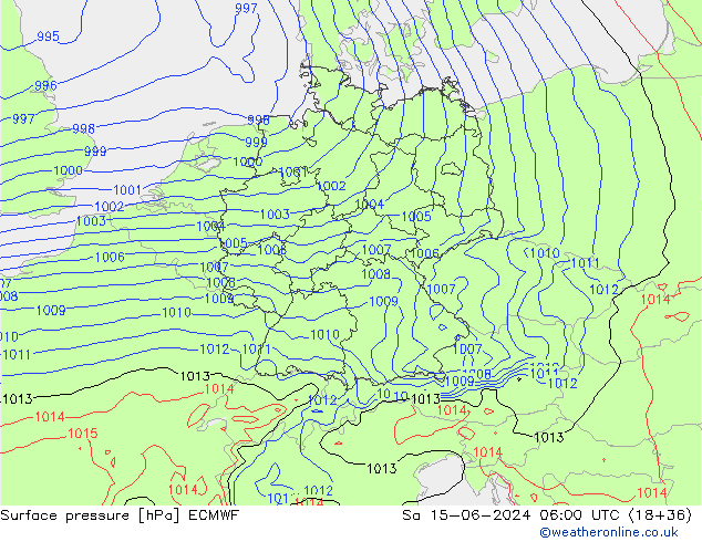 Surface pressure ECMWF Sa 15.06.2024 06 UTC