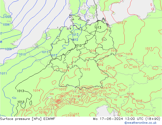 Bodendruck ECMWF Mo 17.06.2024 12 UTC