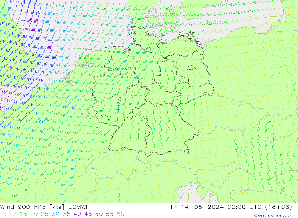 风 900 hPa ECMWF 星期五 14.06.2024 00 UTC