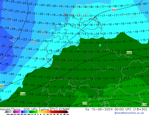 Z500/Rain (+SLP)/Z850 ECMWF Sa 15.06.2024 00 UTC