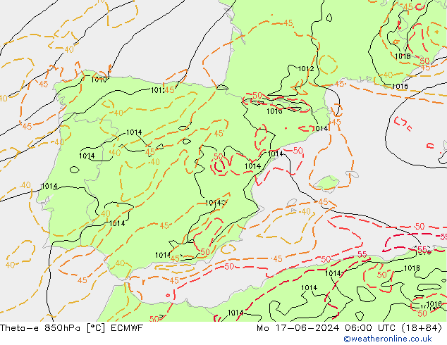 Theta-e 850hPa ECMWF Seg 17.06.2024 06 UTC